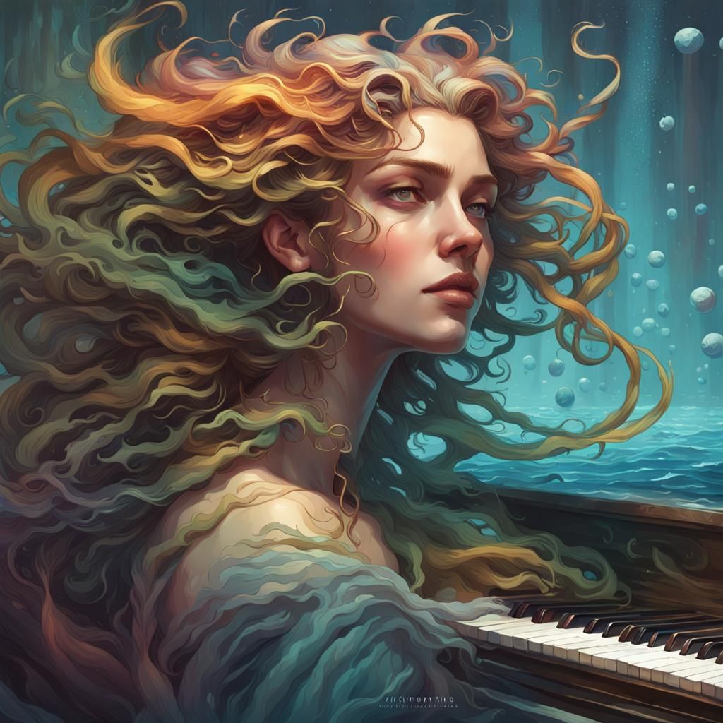 Rainbow Piano Transforms to Jellyfish in Surreal Seascape