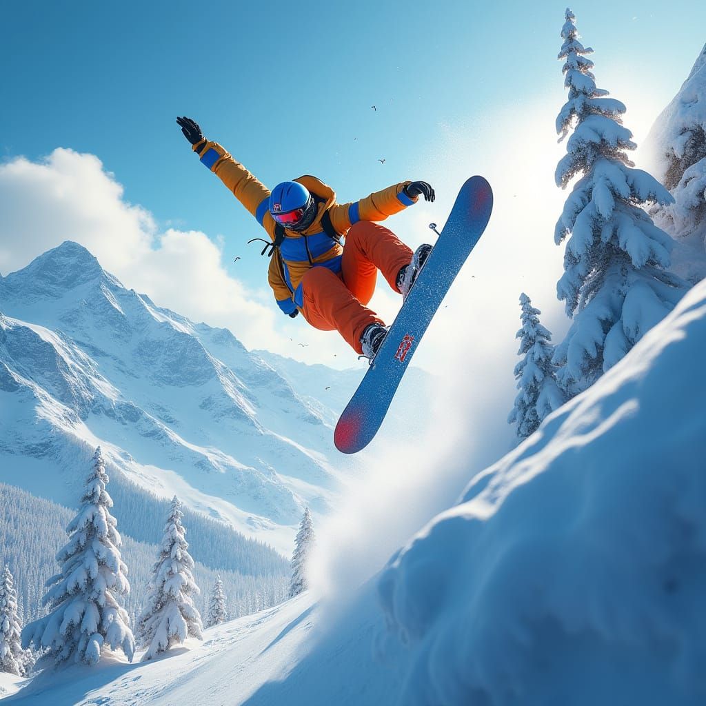 Snowboarder Executes a Backflip Against a Majestic Mountain ...