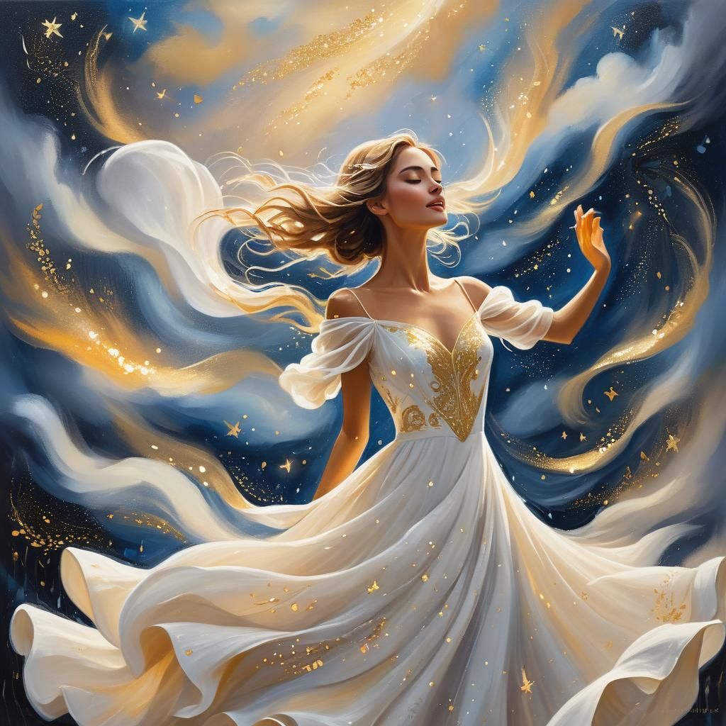 Girl Dancing in Golden Rain, Naive Art