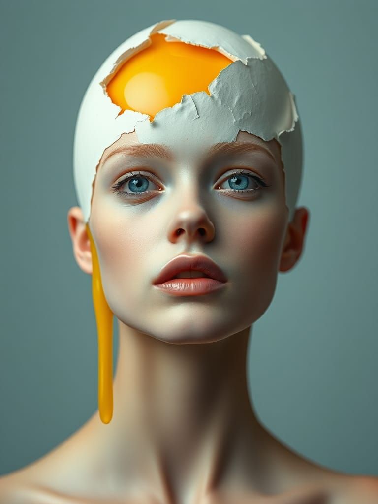 Surreal Cracked Eggshell Portrait in Digital Art Style
