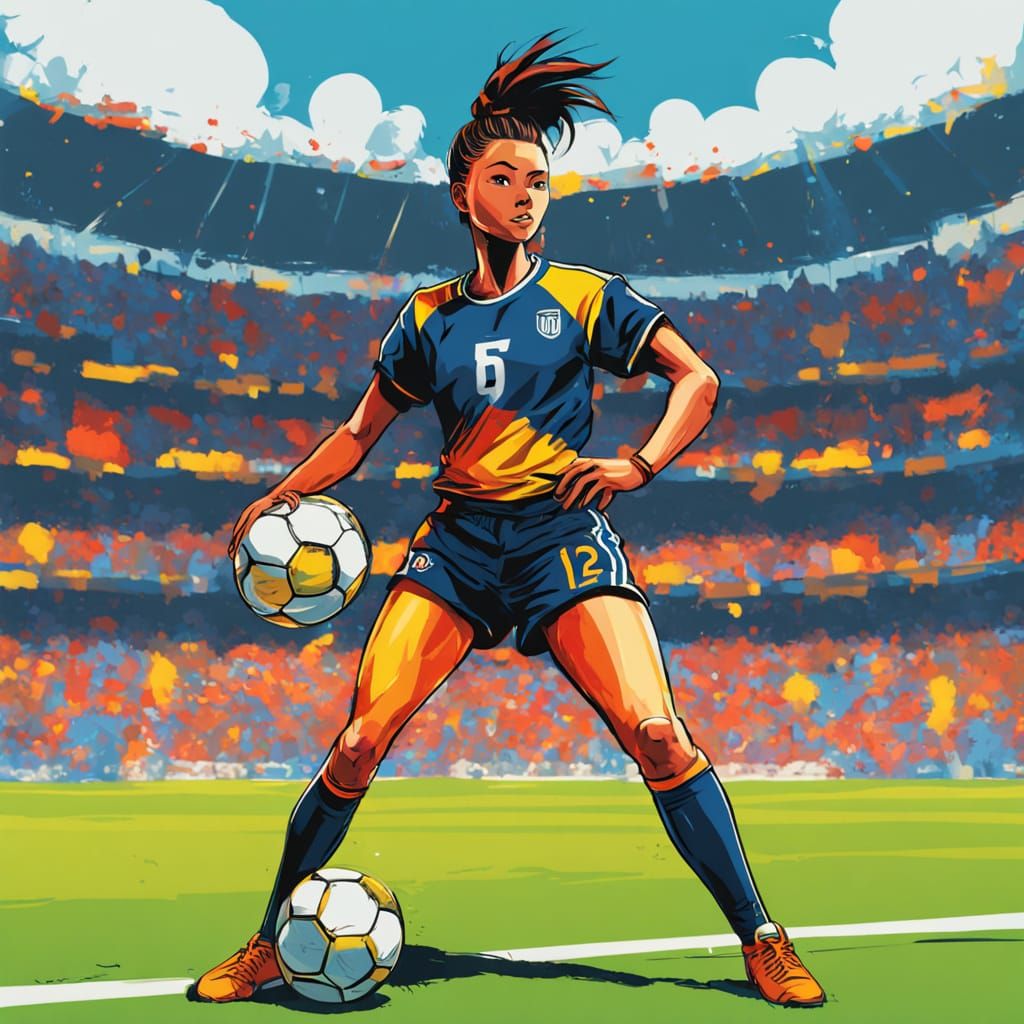 Fierce Female Soccer Player in Sports Manga Style