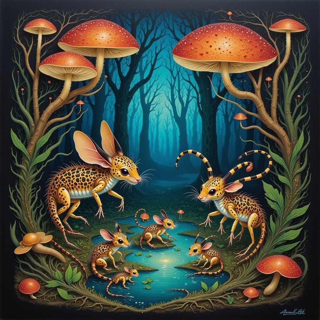 Surreal Forest Glade With Fantastical Creatures