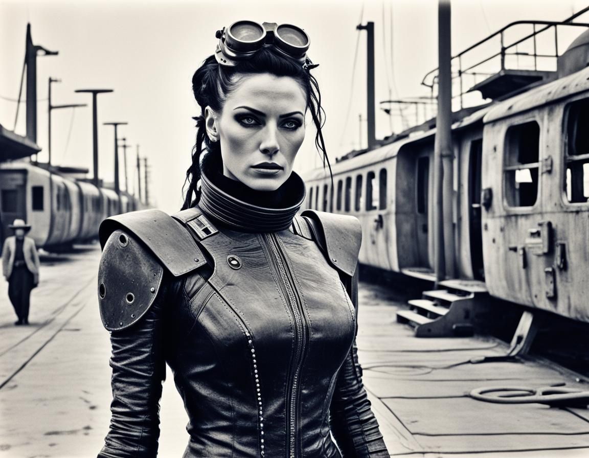 Cyberpunk Vigilante in Neo-Spaghetti Western Spaceport