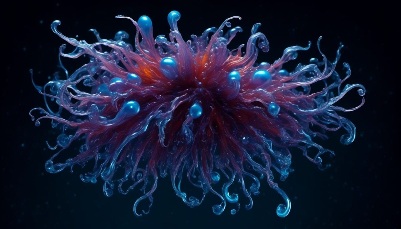 <lora:Cute monsters:1.0> <lora:Sun0fKor:1.0> glowing transluscent medusae floating in deep space with a black glass sphe...