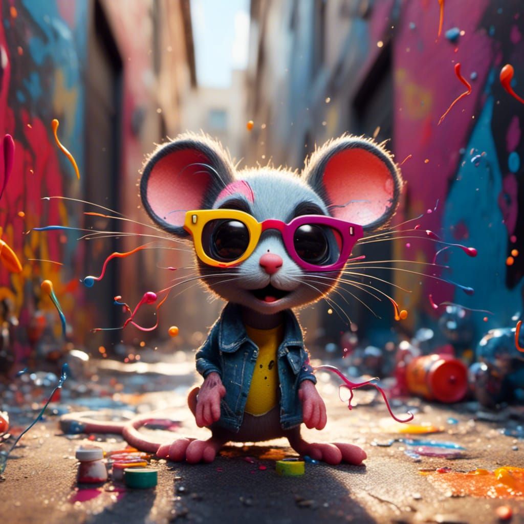 Mouse Cub Street Art in Vibrant Graffiti Style