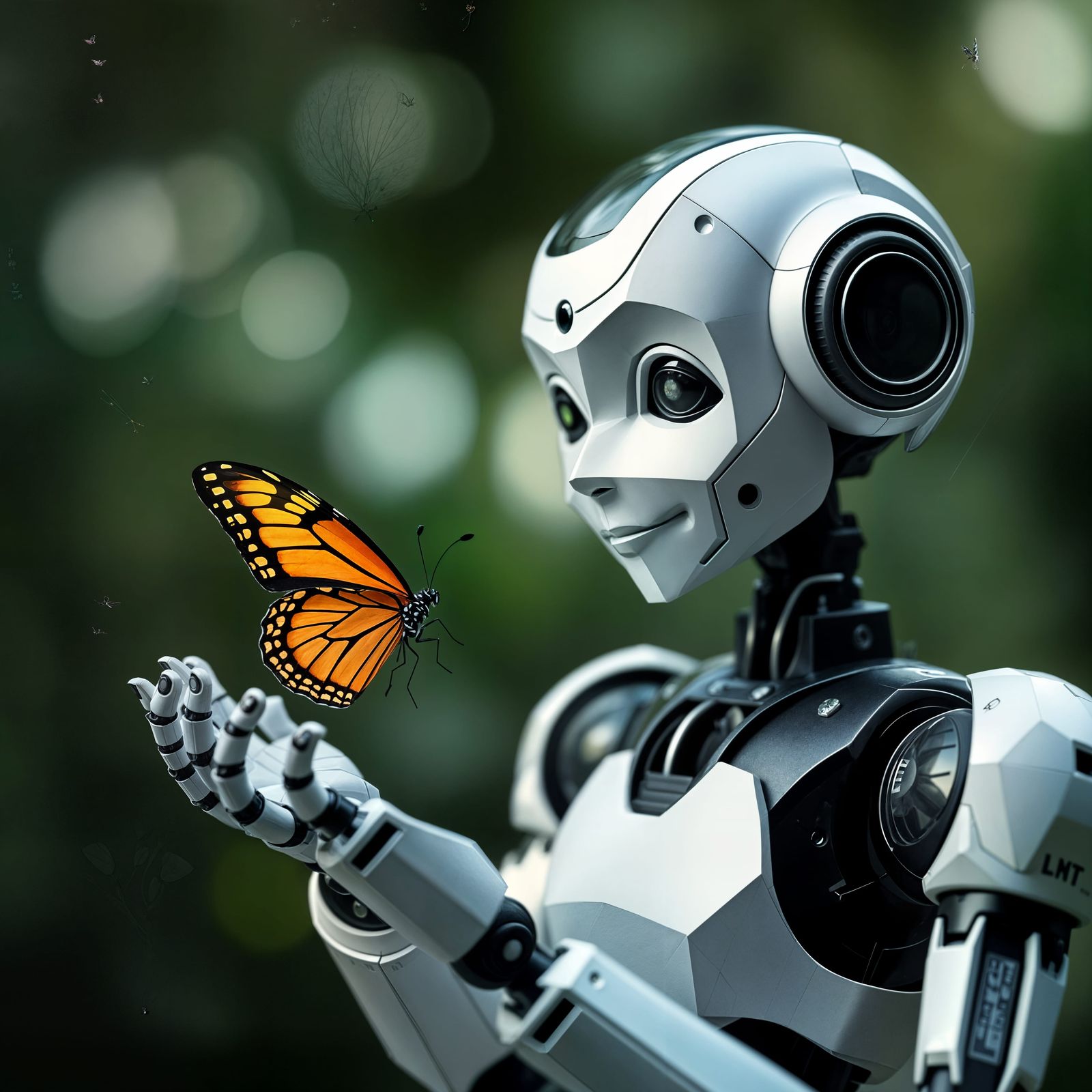 Surreal Robot Tenderly Holds a Delicate Butterfly
