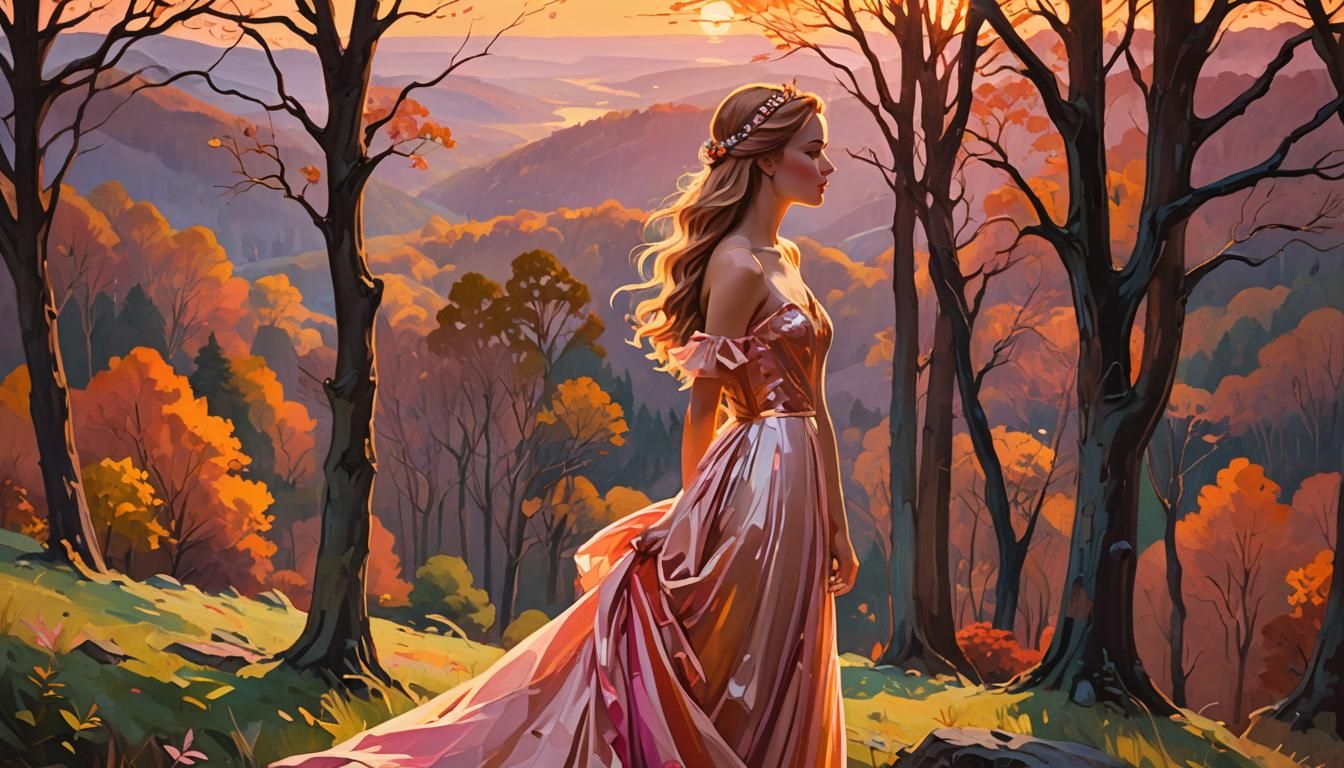 Princess Watches Sunset in Fauvist Landscape