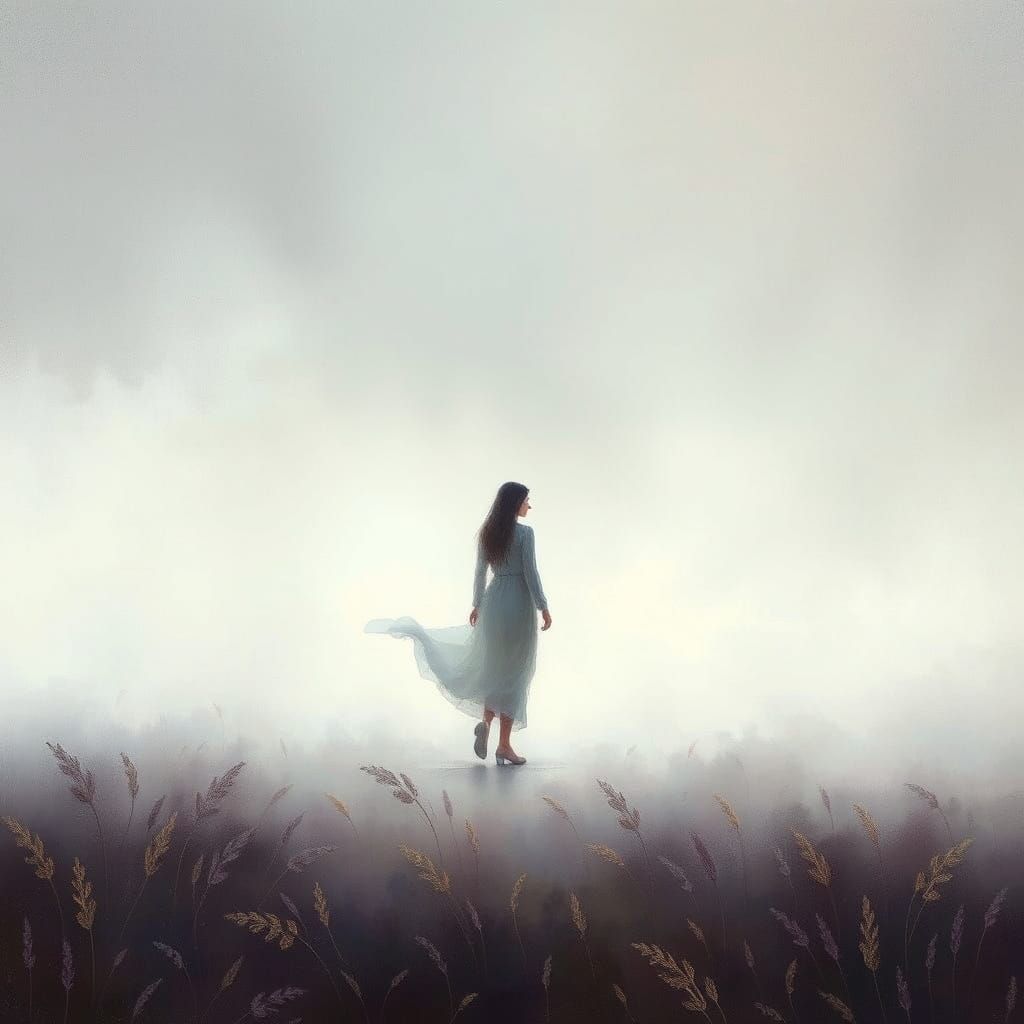 Ephemeral Figure in Misty Dreamscape Oil Painting