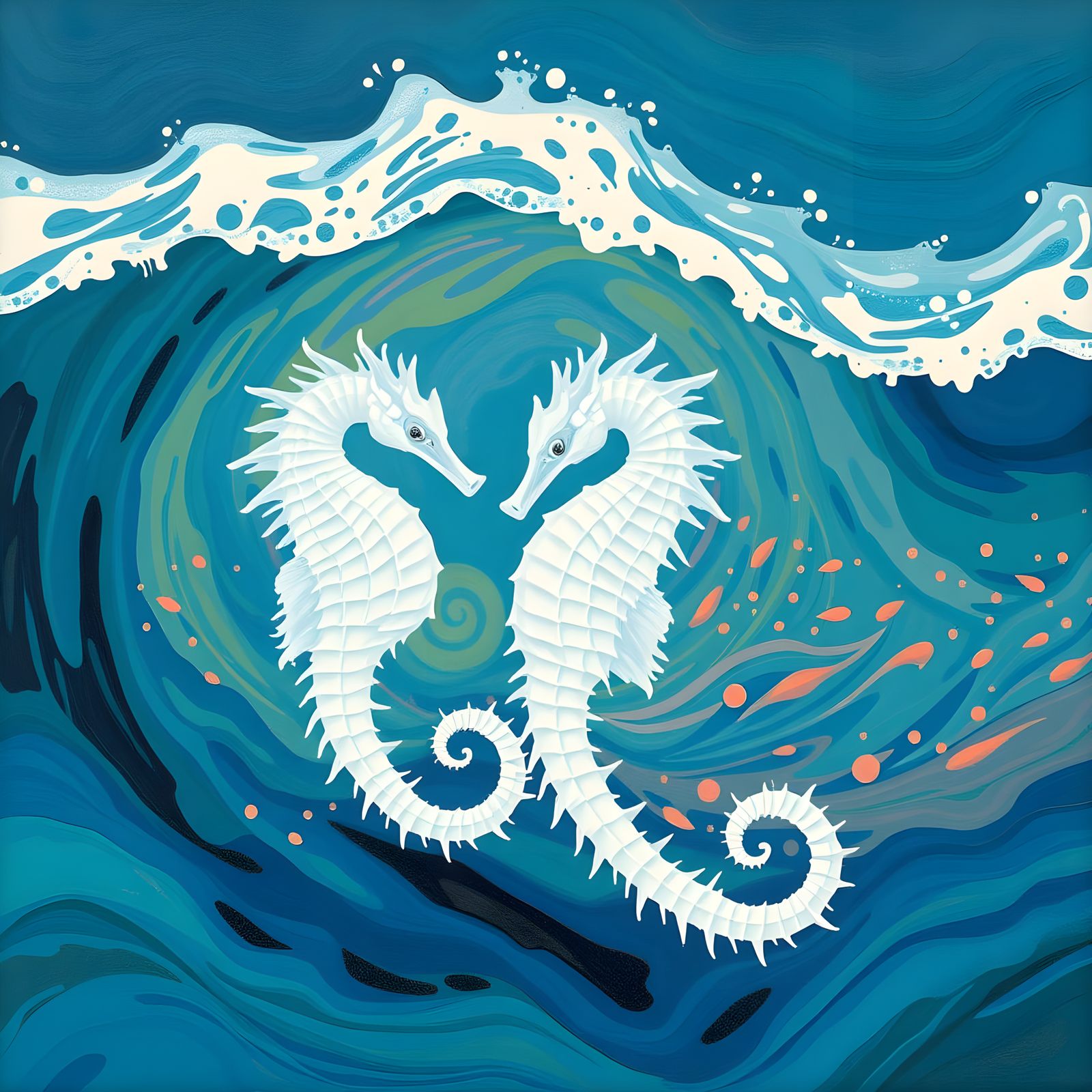Abstract White Seahorses Under Ocean Waves