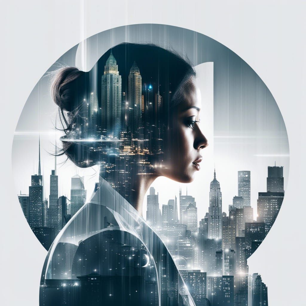 Woman and Cityscape in Double Exposure Photography