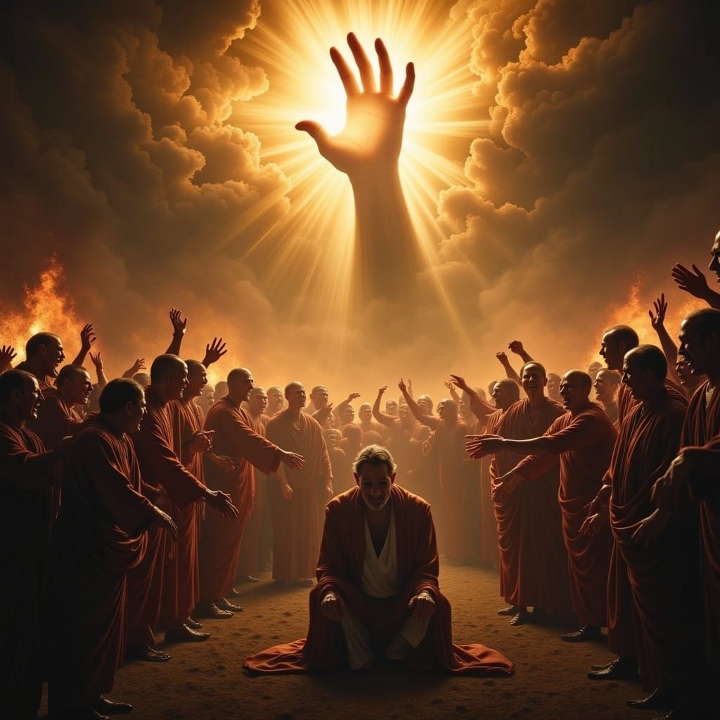 Hand of God Protecting Man From Mob