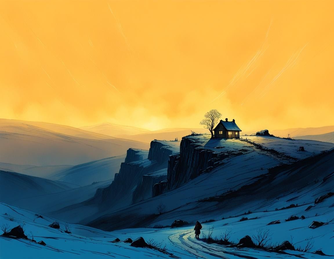 Snowstorm at Night in Cozy Valley, Detailed Art