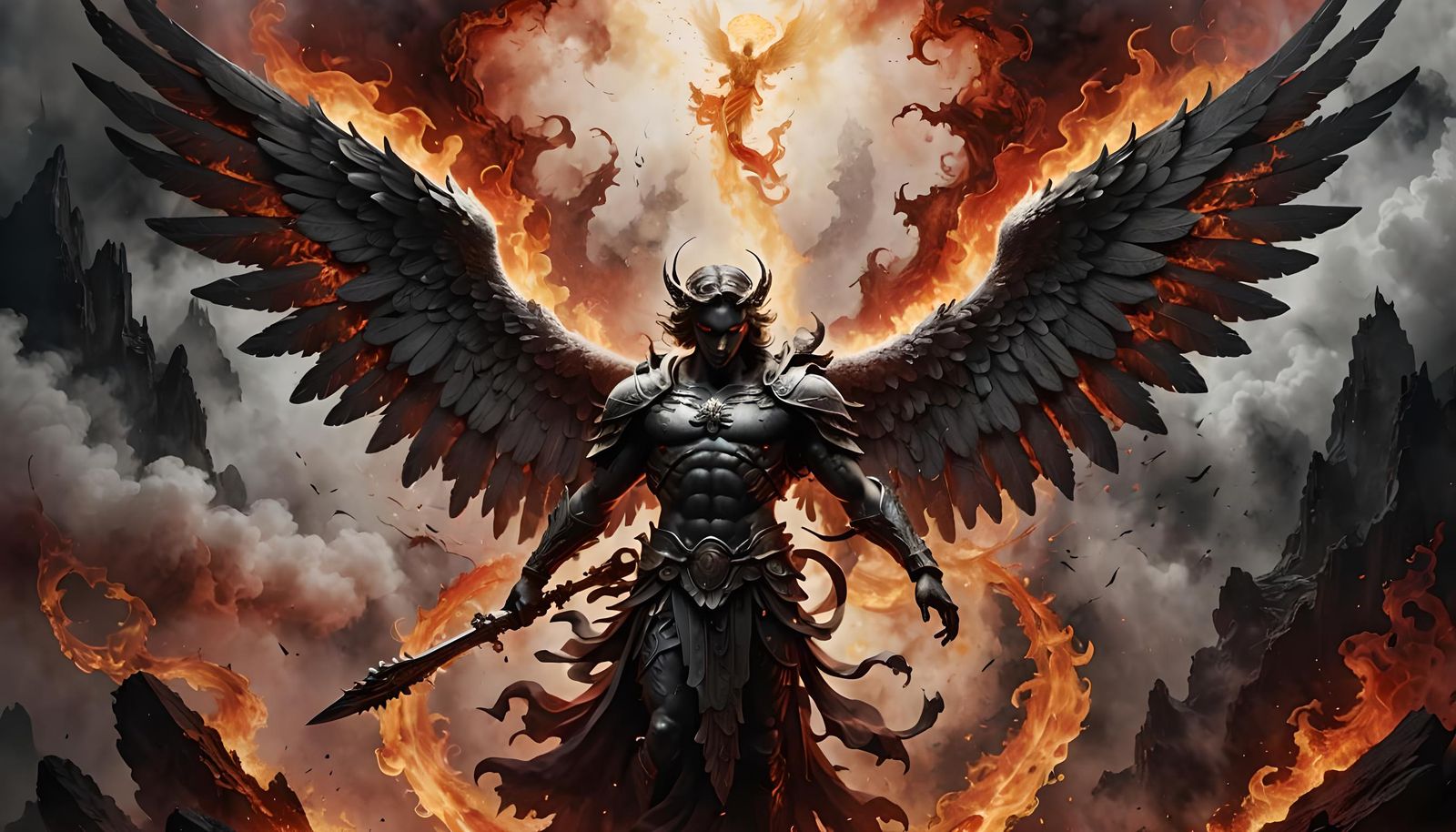 Epic Ink Painting: Angel vs. Fire Demon