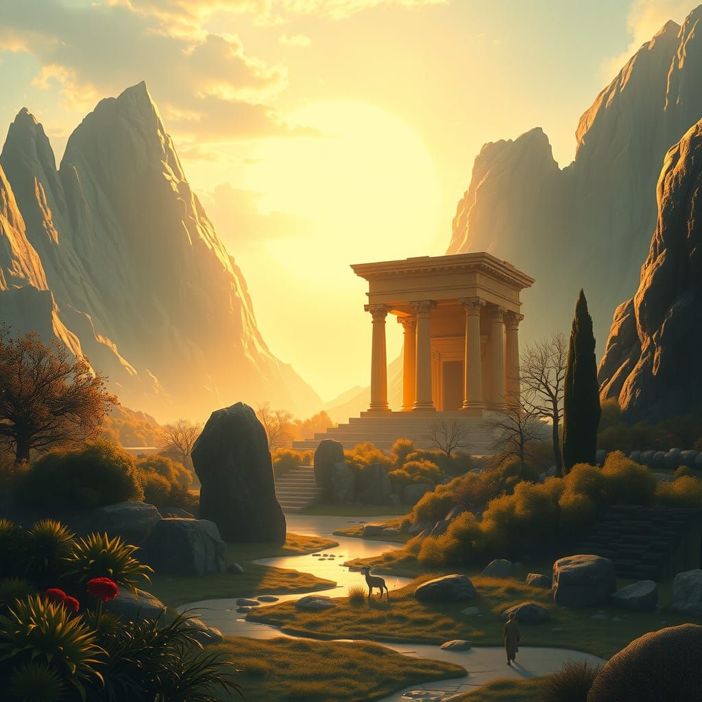 Golden Alien Temple in Painterly Style