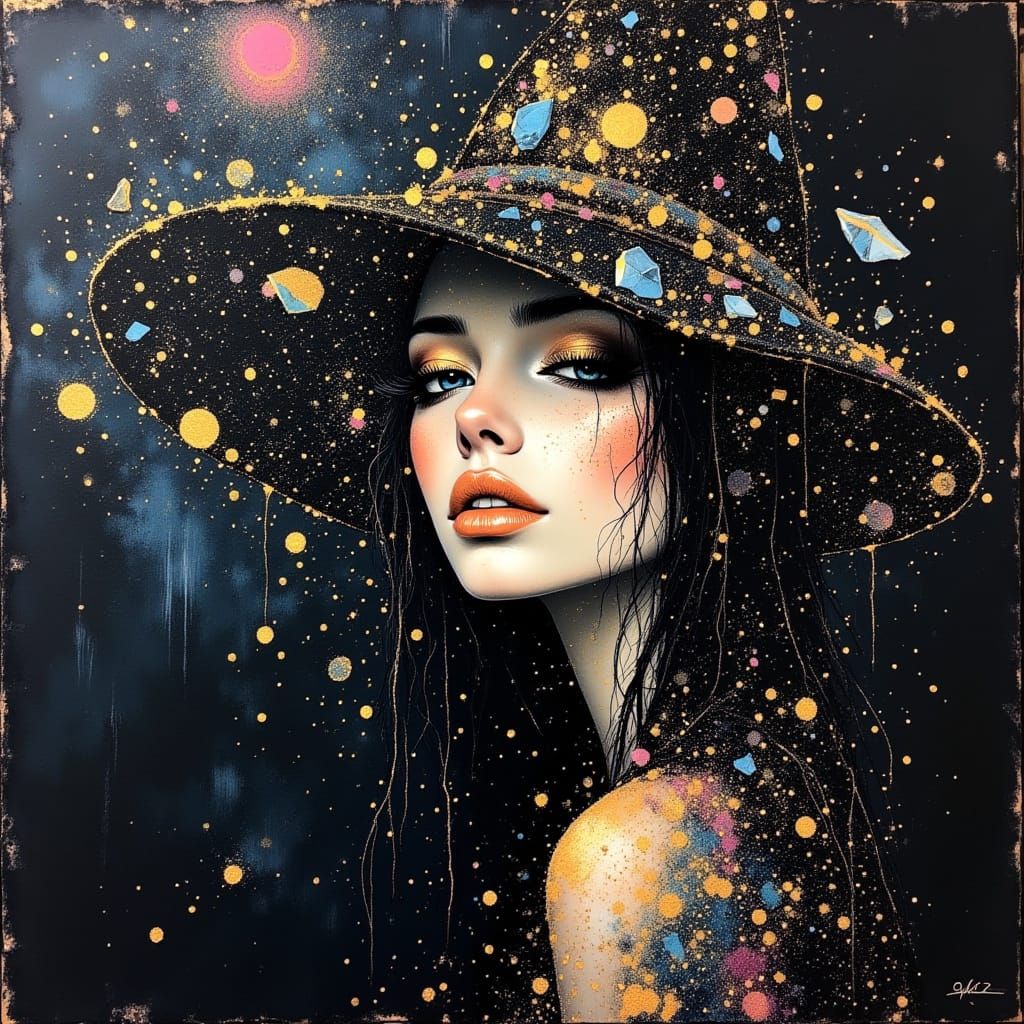 Enchanting Witch Portrait with Glowing Crystals