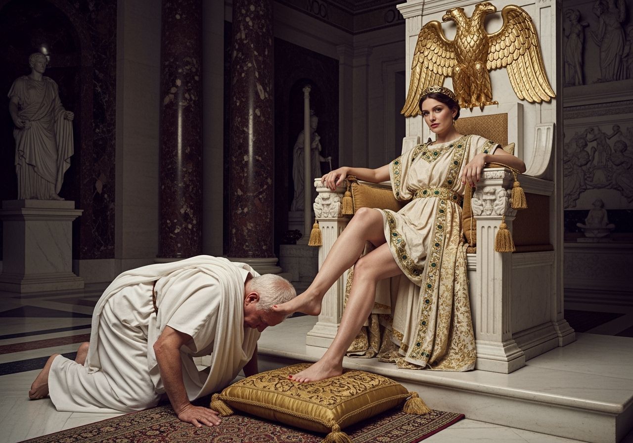 Empress Messalina on Lavish Throne in Lavish Gold Toga