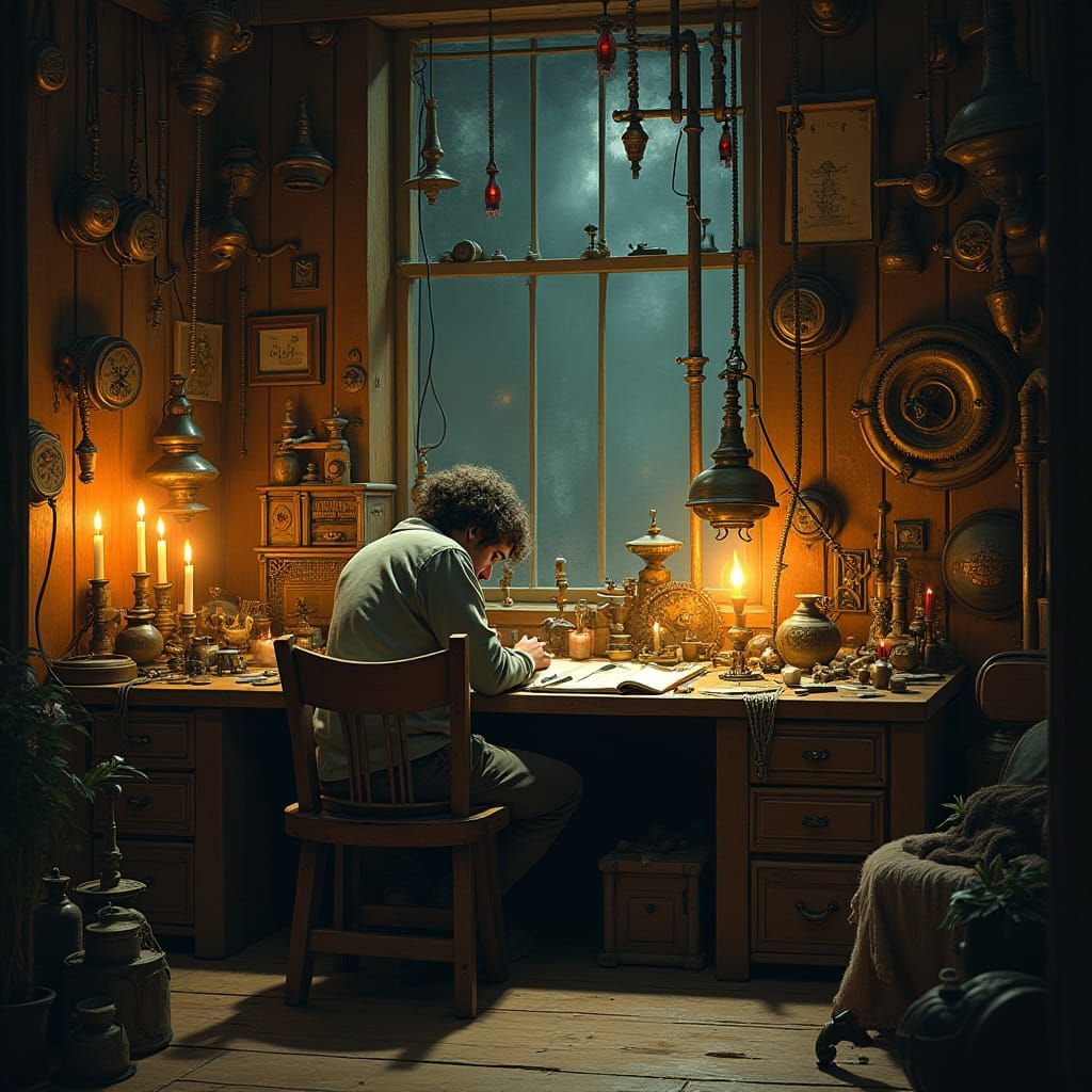 Steampunk Inventor in Victorian Study, Inspired by Brian Fro...