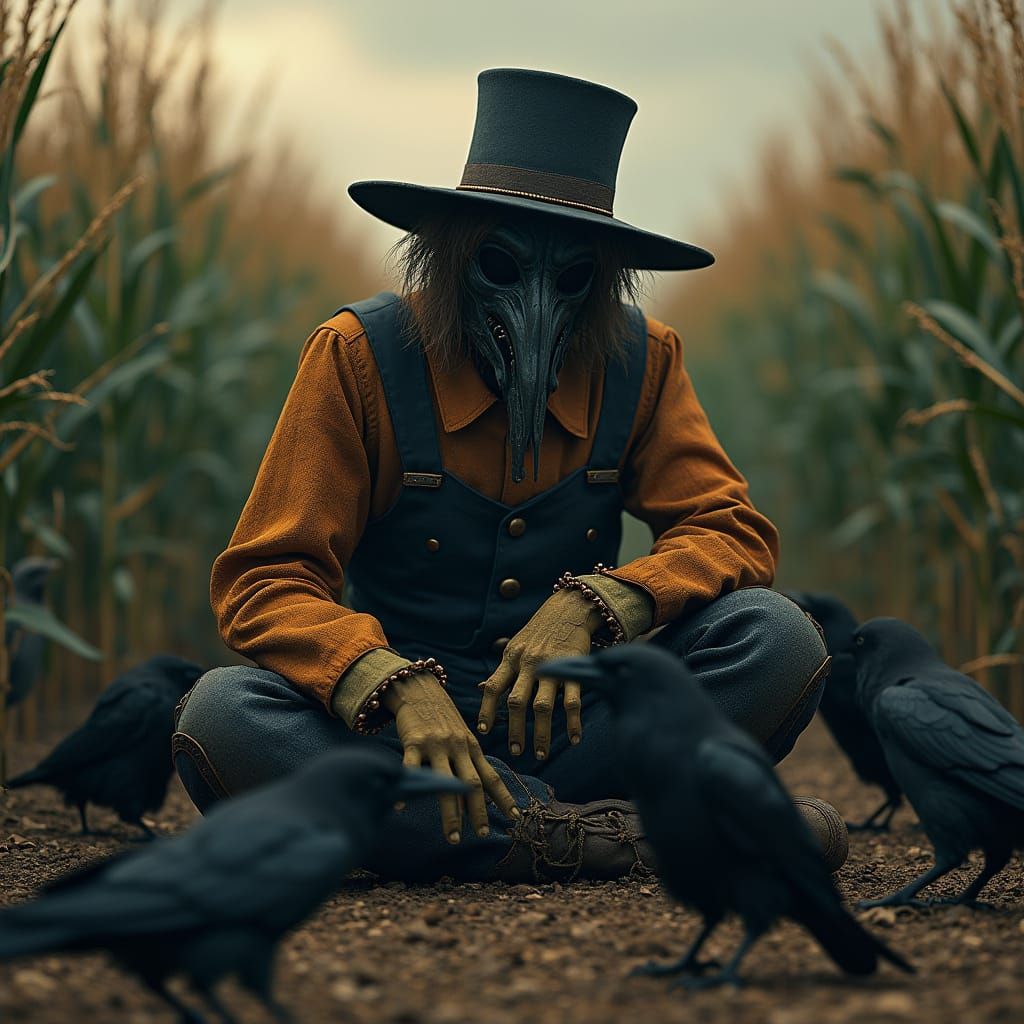 Plague Doctor Scarecrow Portrait in Dark Fantasy Style