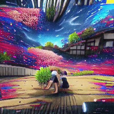 Anime Garden Scene with Shooting Star in Acrylic Art