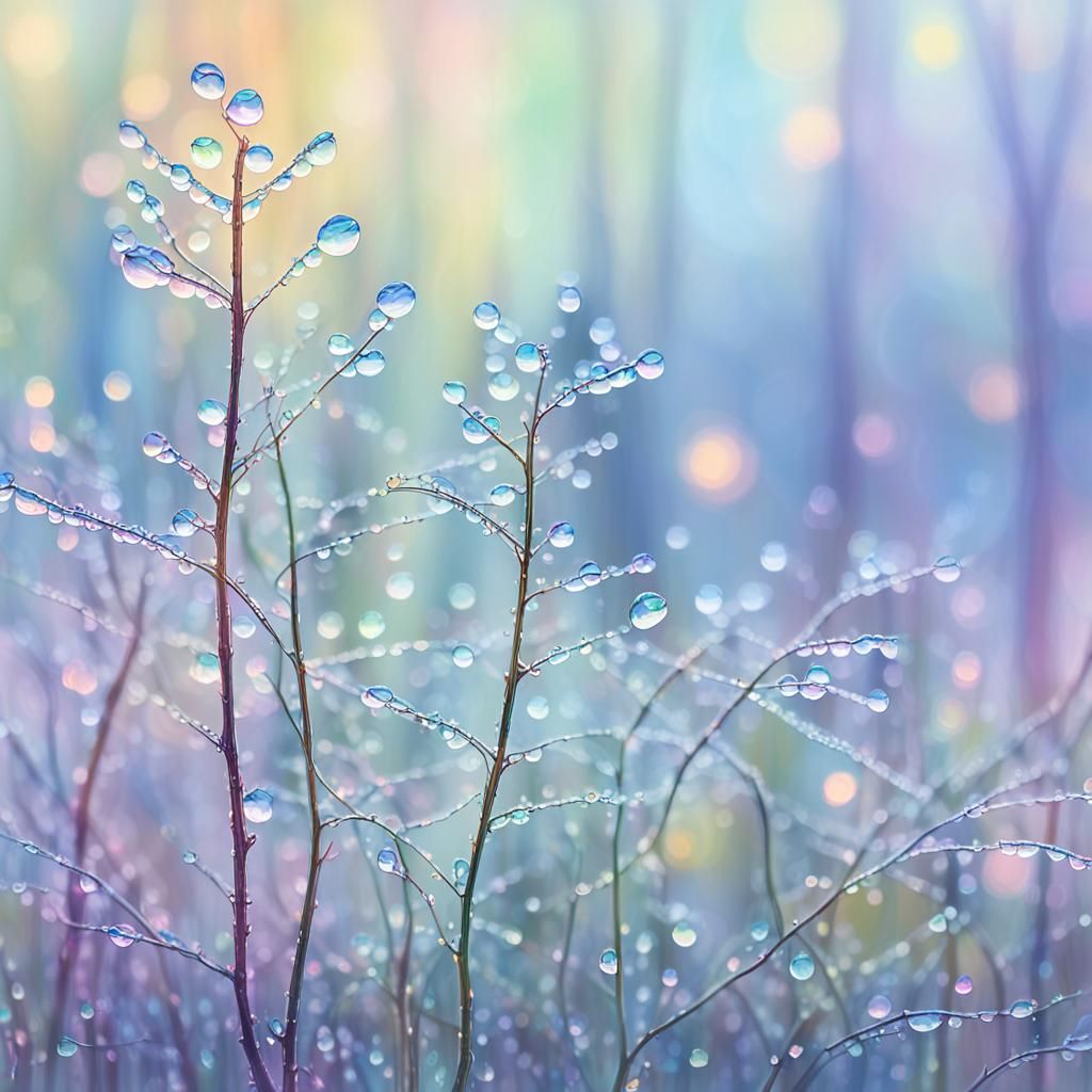Dew-Kissed Forest: An Iridescent Oil Painting
