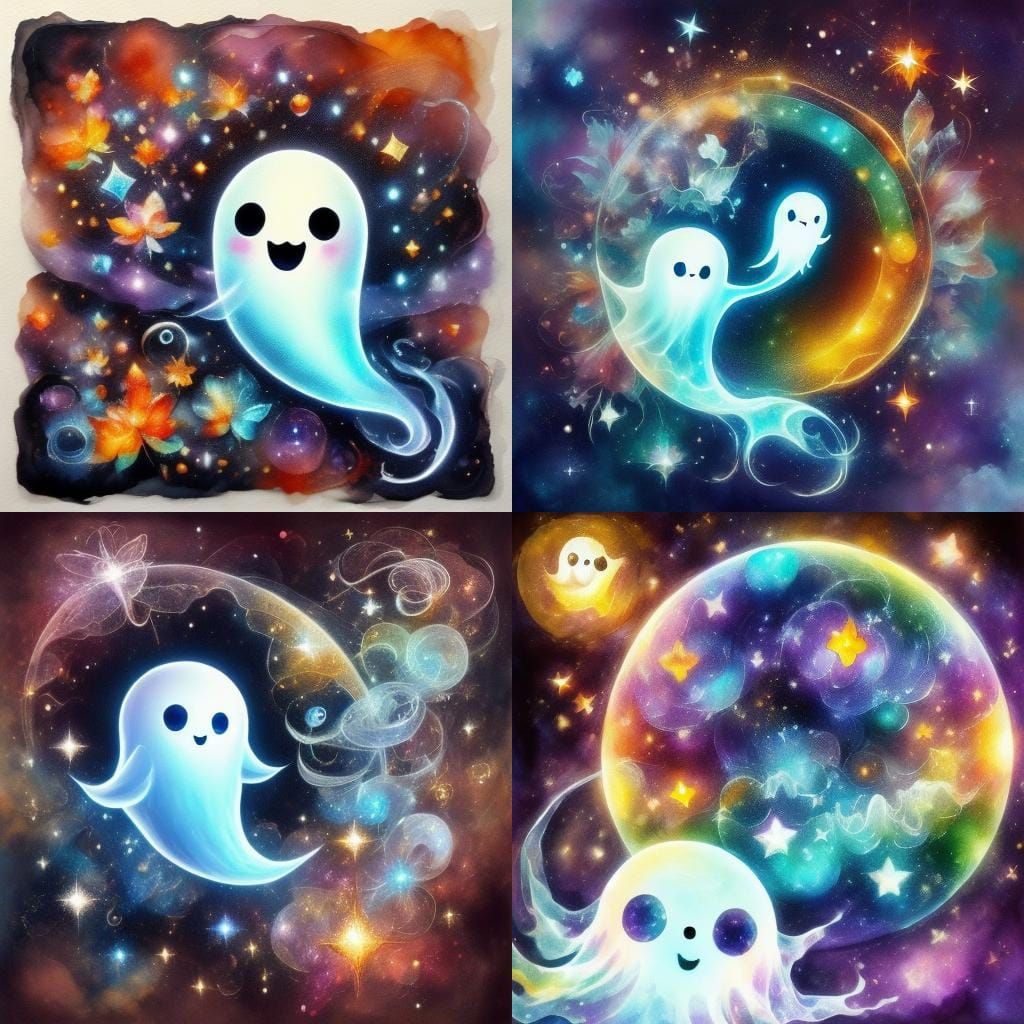 Adorable Ghost in Alcohol Ink Style