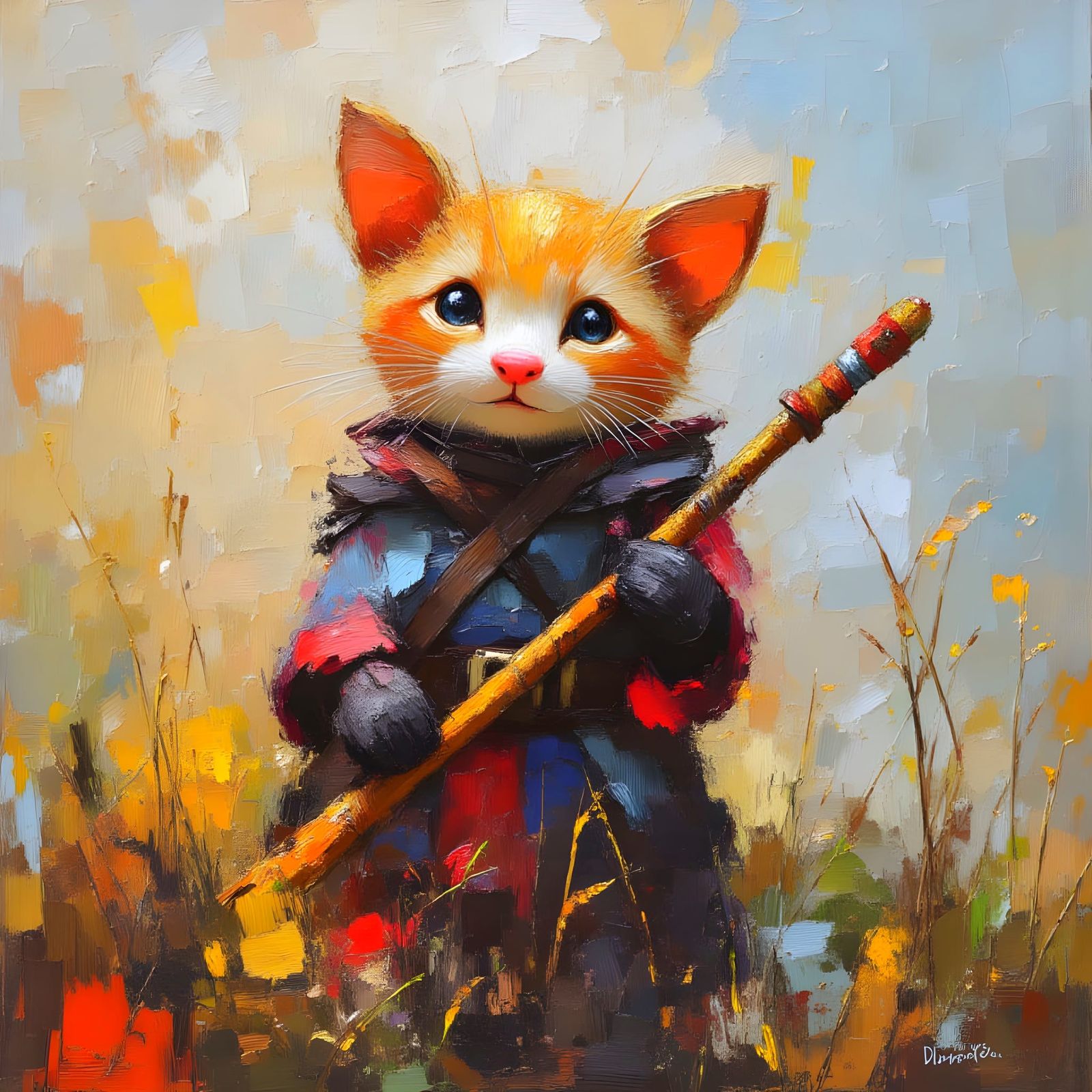 Hand-Painted Little Wizard in Impasto Style