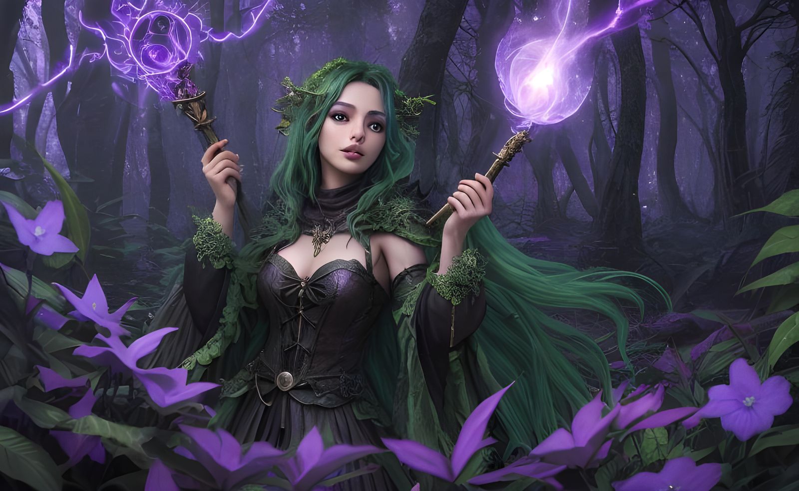 Enchanting Forest Sorcerer in Dark Fairytale Style