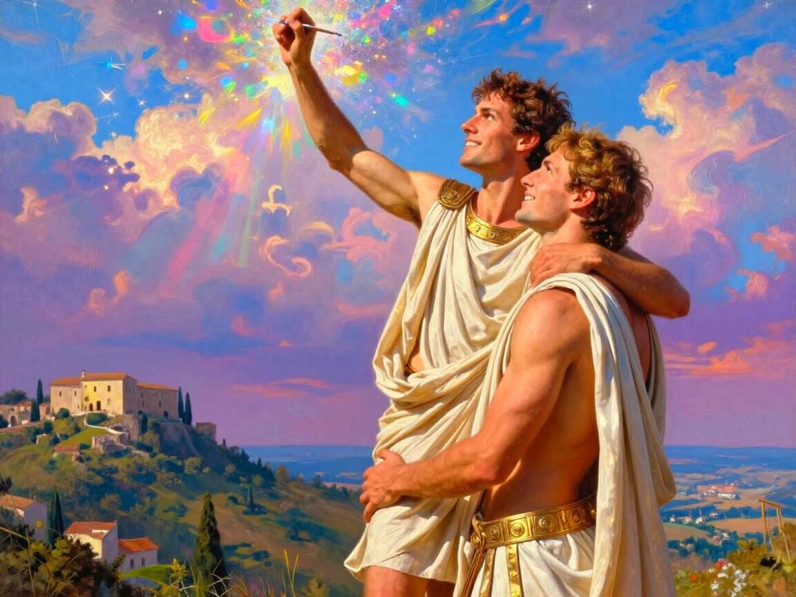 Magical Gay Couple Painting the Sky in Roman Togas