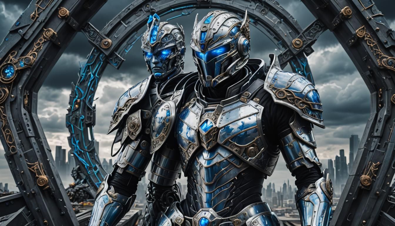 Cyber Warrior Knight Guarding Space Gate