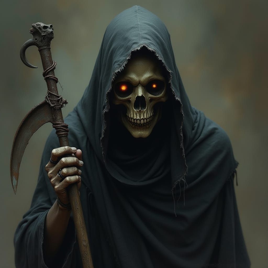 Grim Reaper in Dark, Symbolic Style with Biomechanical Twist