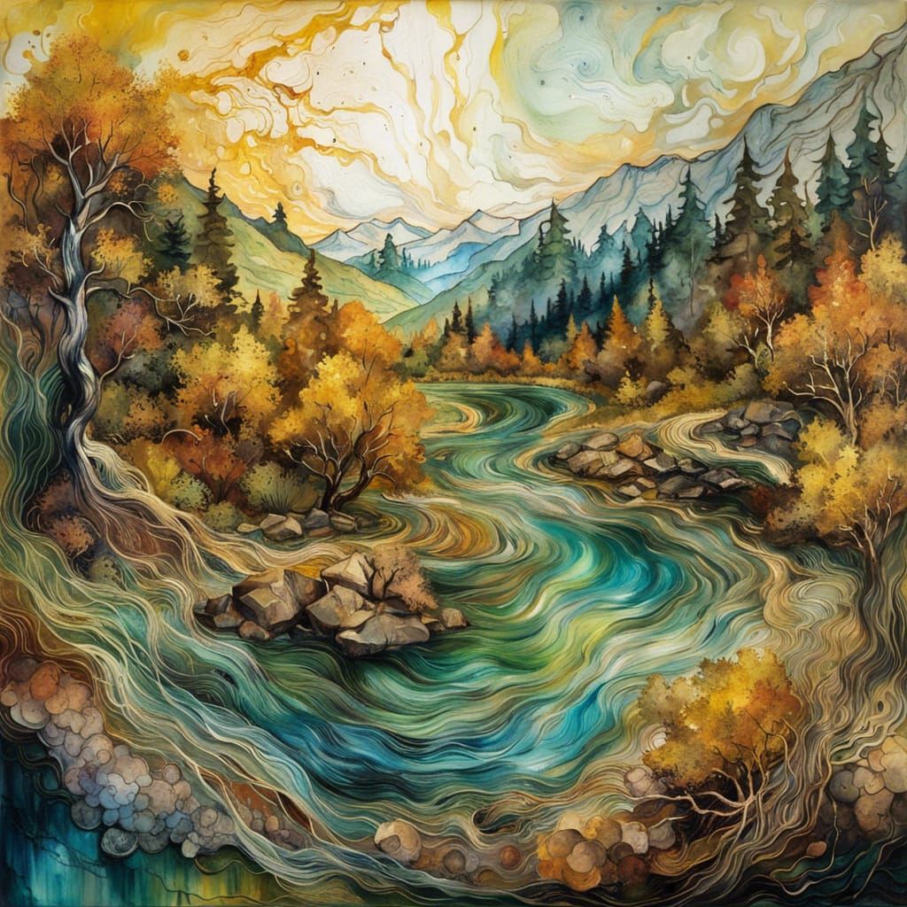 Mythical Realm Eye with Forest in Encaustic Style