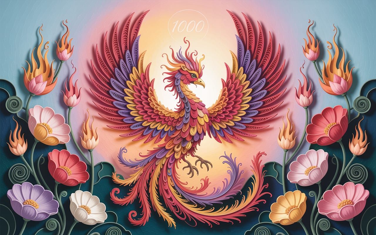 Magnificent Quilling Phoenix Rising From Fiery Nest