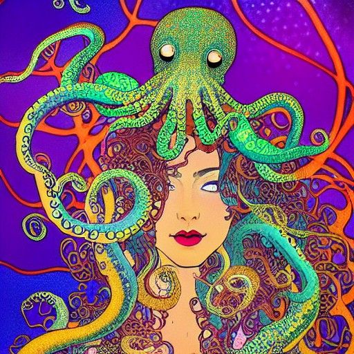 Octopus Goddess in Renaissance Fantasy Art Style