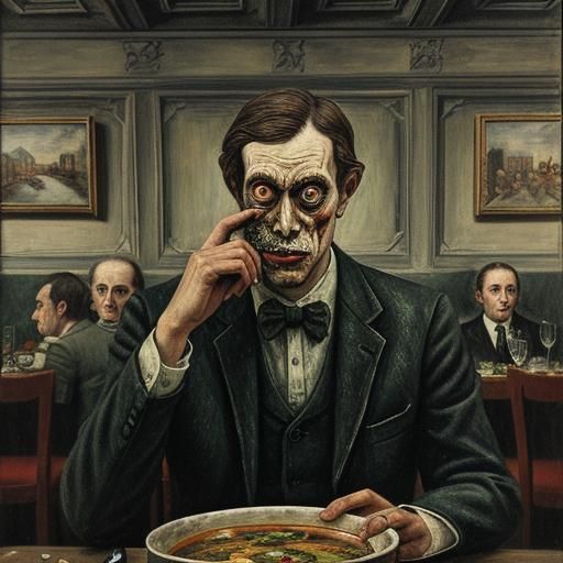 Surreal Staring Man with Eyeball Soup