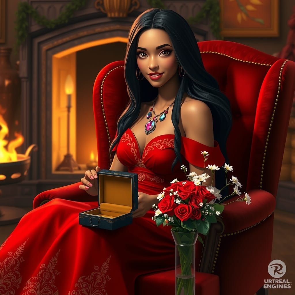 Regal Pocahontas in Ruby-Red Splendor