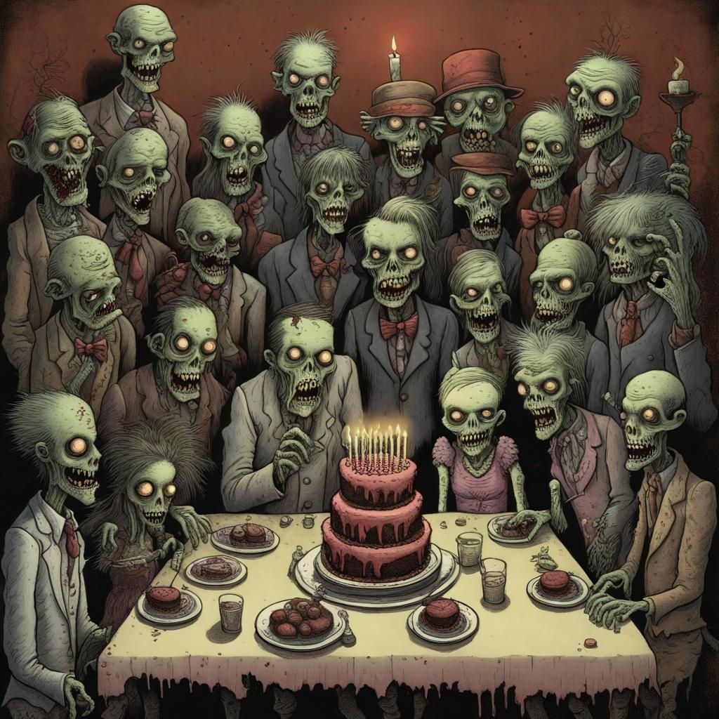 Zombie Birthday Party in Fine Art Style