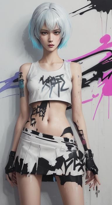 Ayanami Rei in Punk Graffiti Art Style