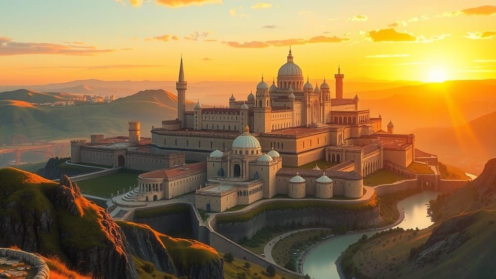 Ethereal Gondor Capital Illuminated by Sunset