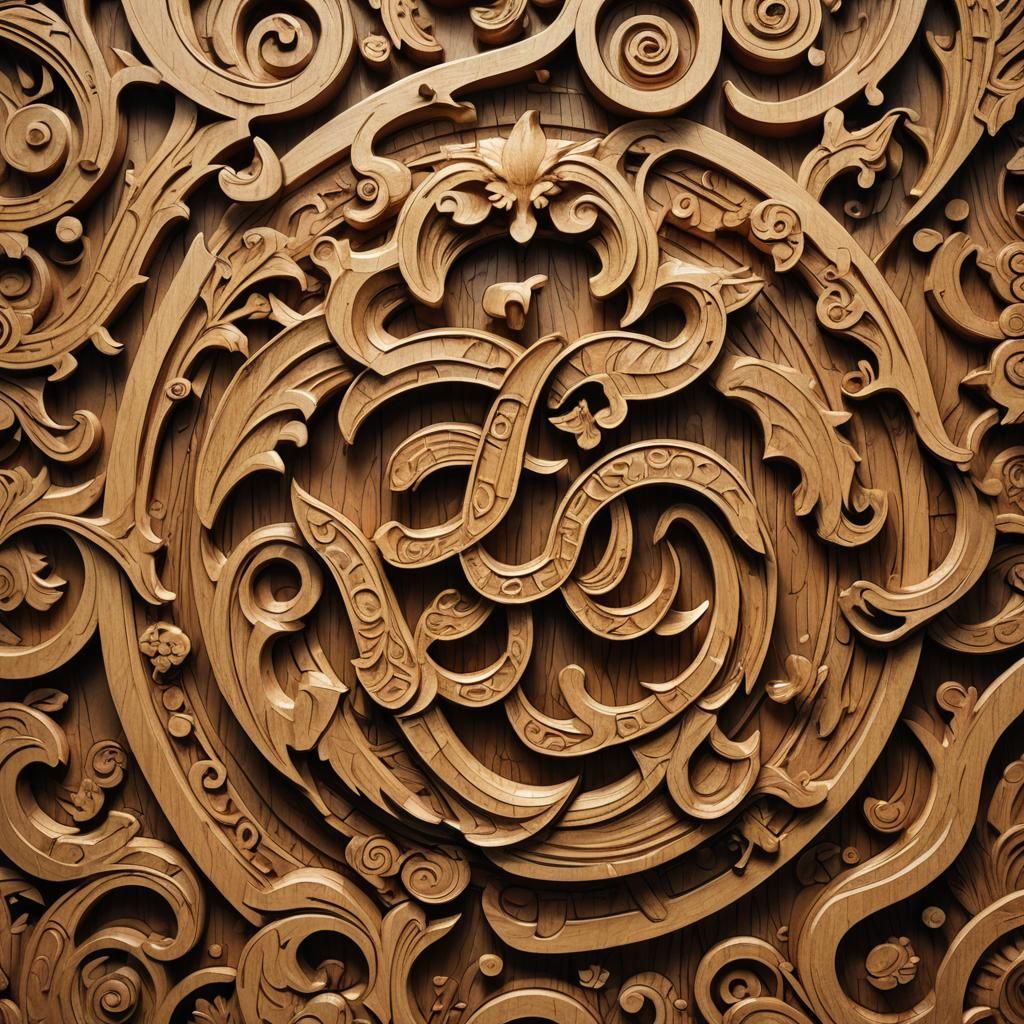 Intricate Wood Carving of Chinese Symbol '福'