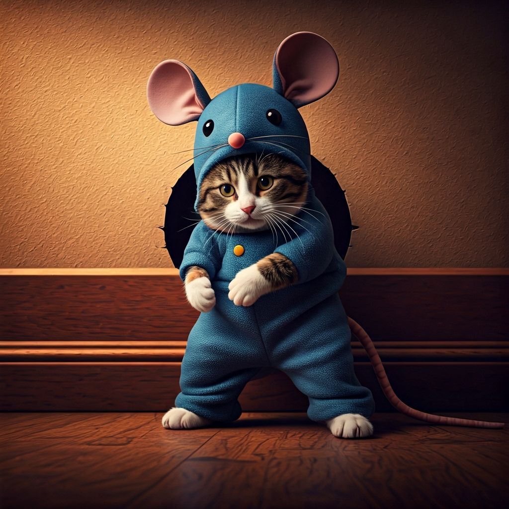 Cat in Mouse Costume: Cinematic Film Still