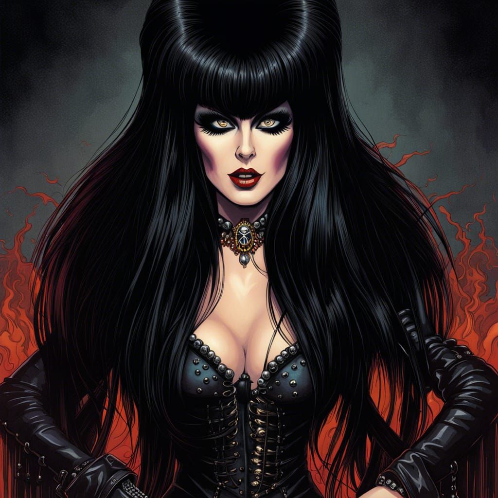 Elvira Illustration in Heavy Metal Style