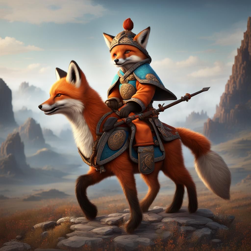 Fox Cub as Mongol Warrior on Horseback