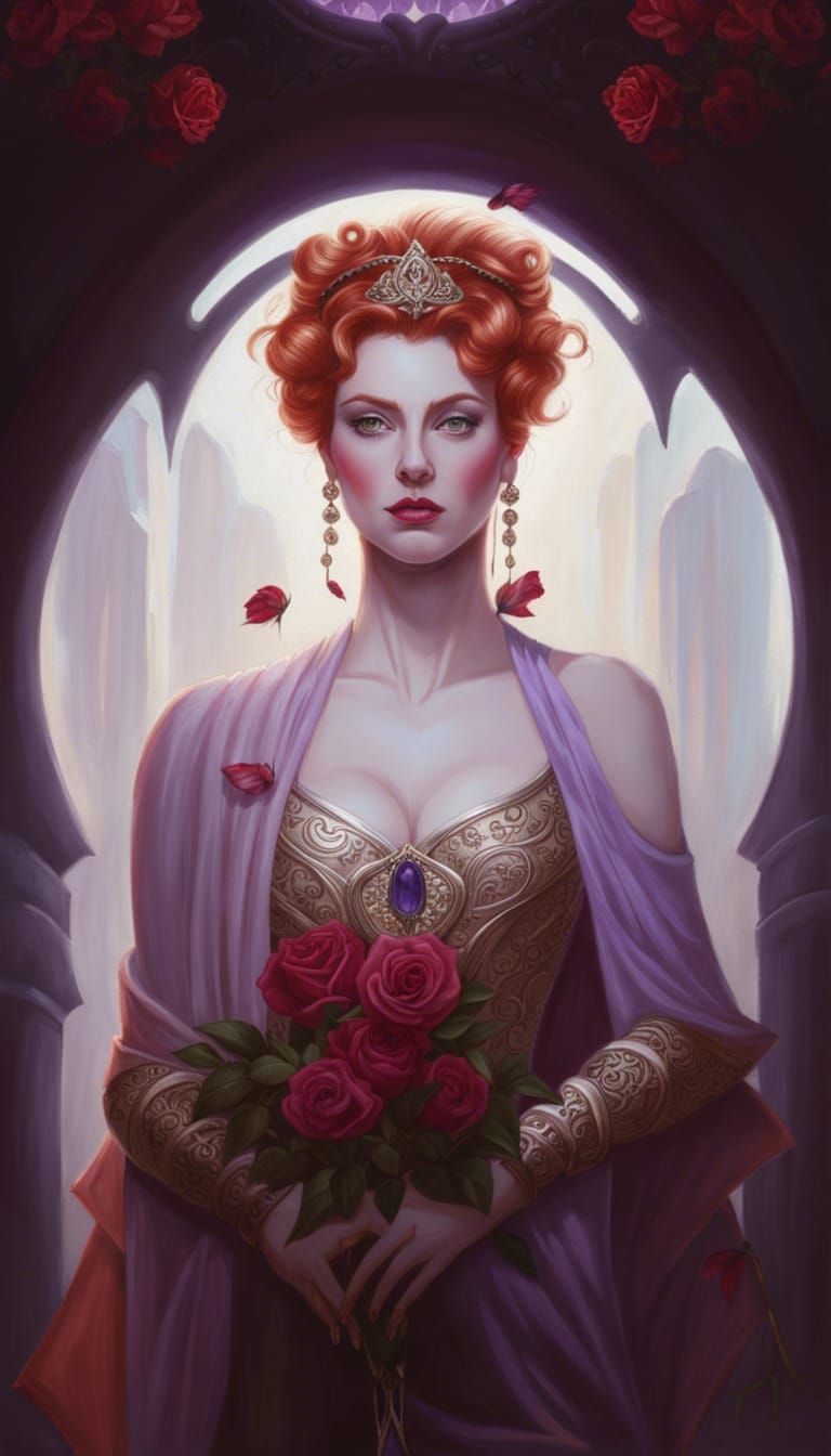 Goddess Portrait with Roses in Hyperrealistic Crayon Art