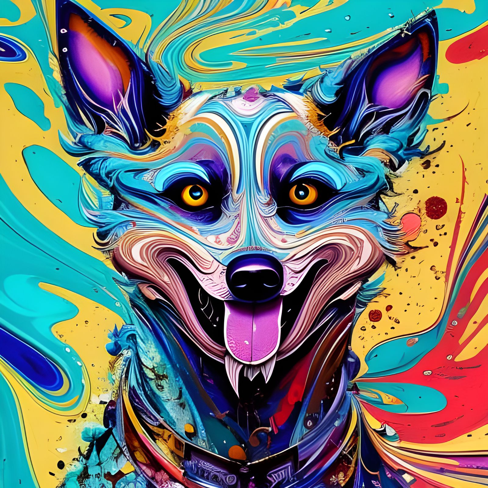 Magician Dog Illustration in Marbling Oil Style