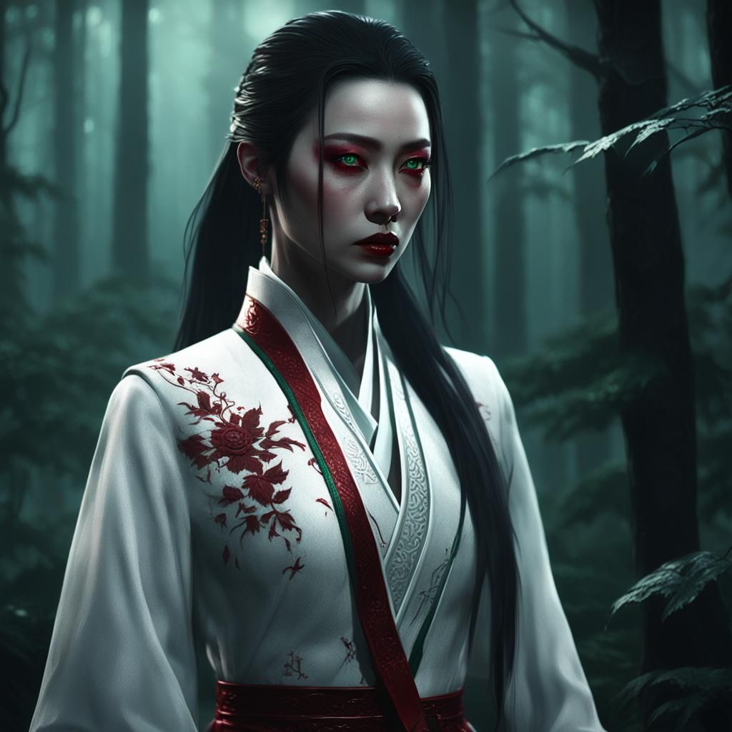 Chinese Vampire in White Suit, Fantasy Concept Art