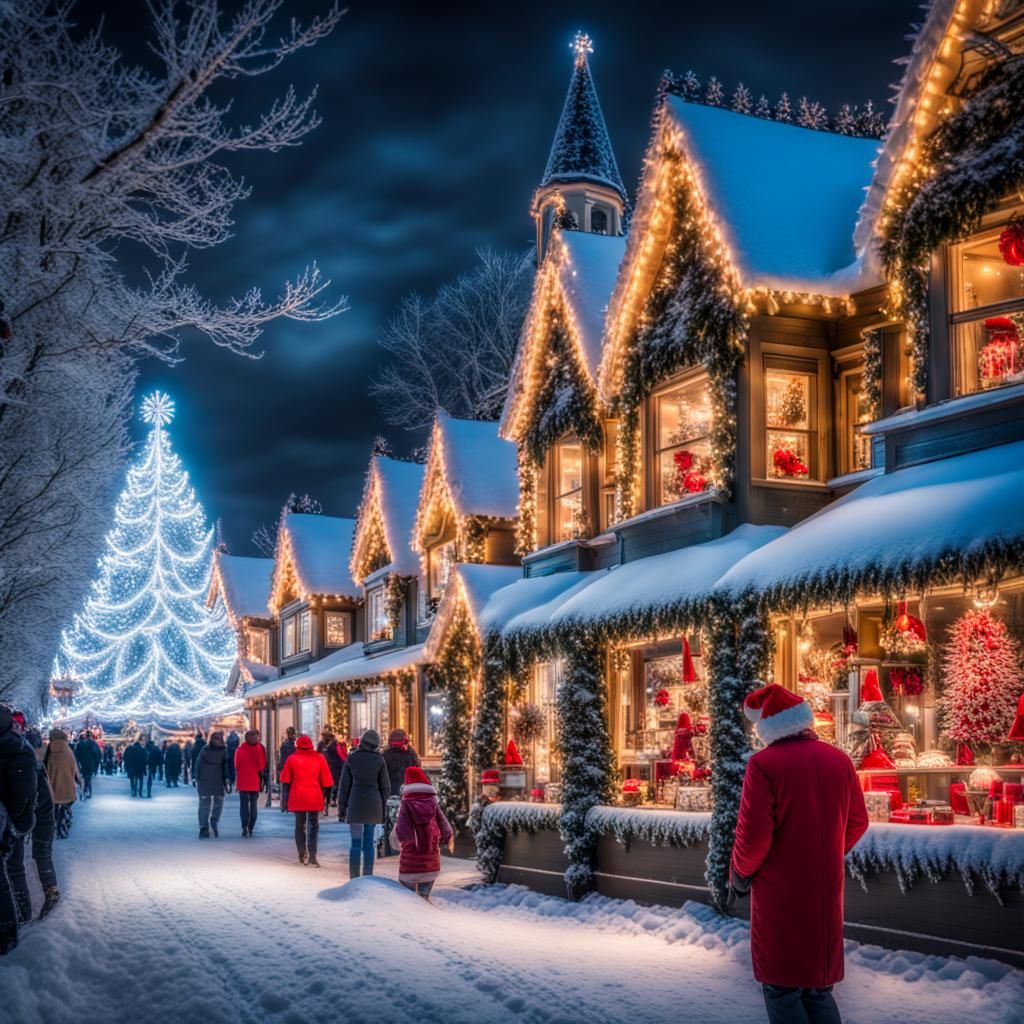 Magical Christmas Winter Wonderland with Cheerful People