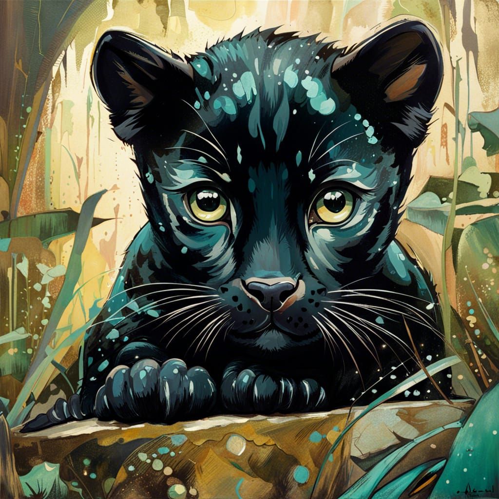 Cute Black Panther with Sparkling Eyes