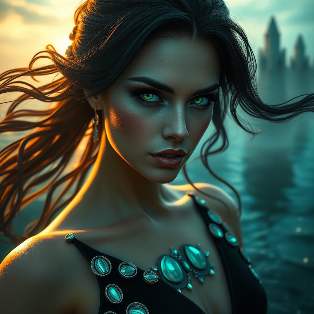 Hyperrealistic Portrait of an Enchanting Atlantean Goddess