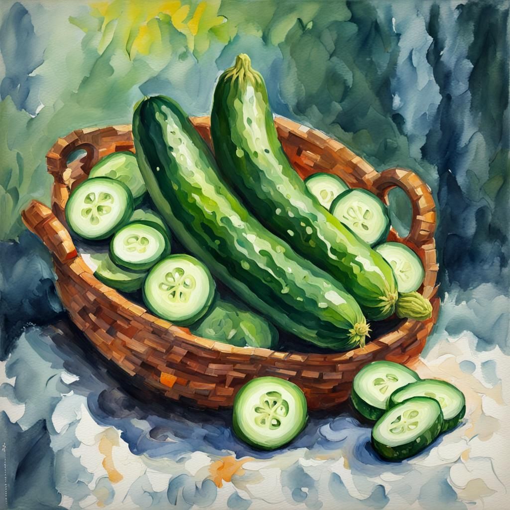 Cucumber Still Life in Gouache Style