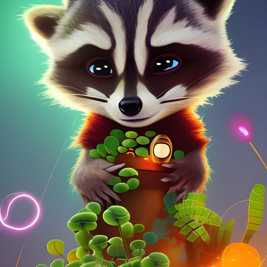 Rocket Raccoon and Baby Groot in Pixar Style